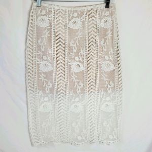 Floral Lace Skirt with Underliner and Side Zipper